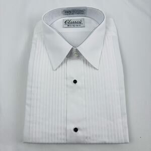 NWT Classix Men White Shirt w Black Buttons Tuxedo Formal Wear, M 15-15.5 36-37
